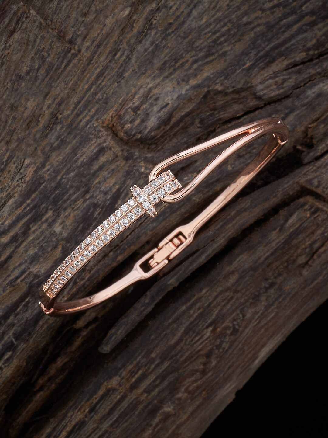 

Kushal's Fashion Jewellery Rose Gold-Plated Cubic Zirconia-Studded Kada Bracelet