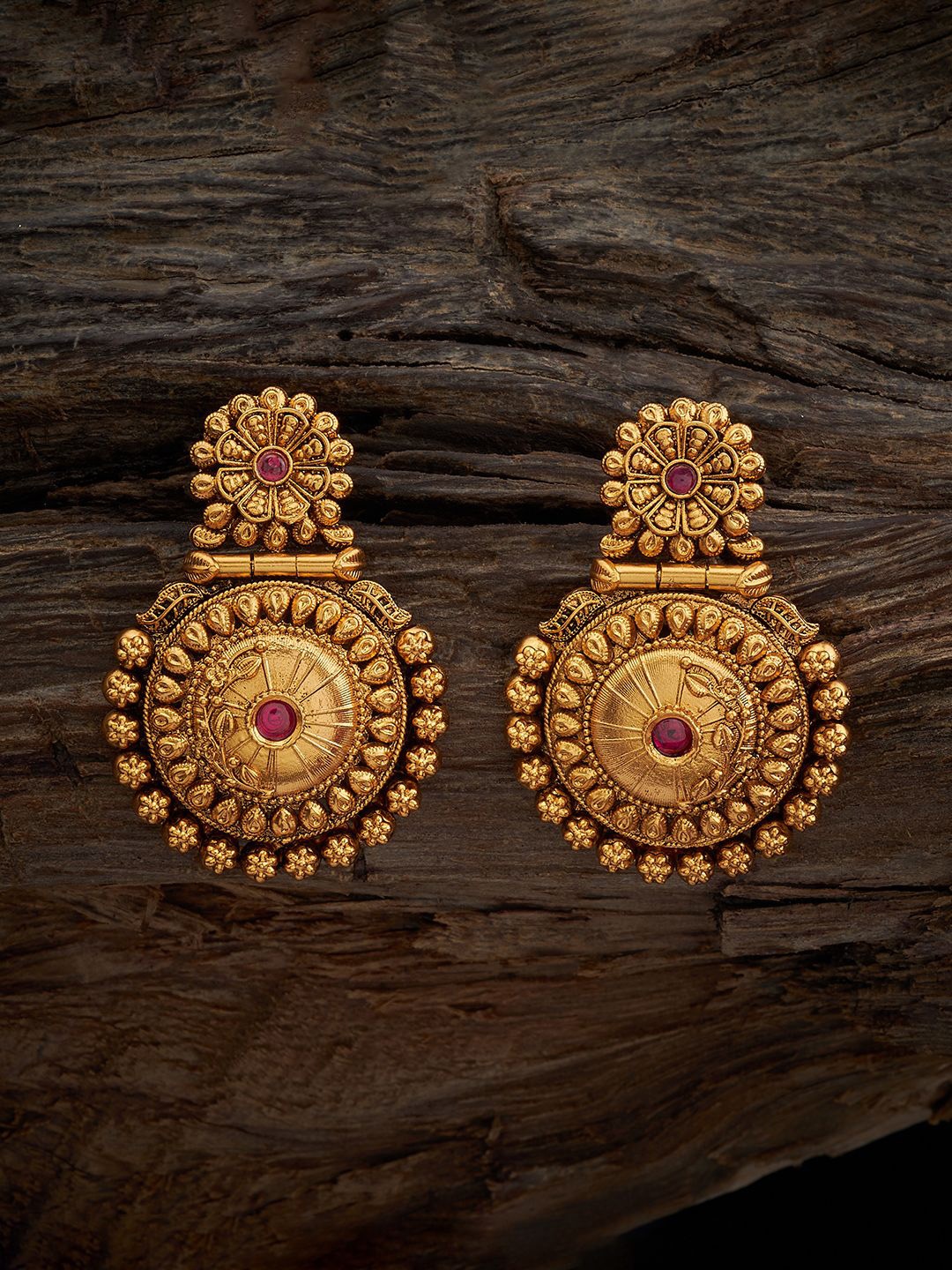 

Kushal's Fashion Jewellery Gold Plated Circular Antique Drop Earrings