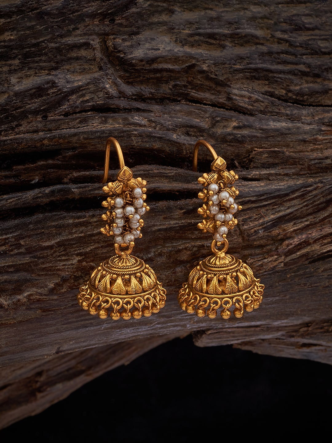 

Kushal's Fashion Jewellery 92.5 Pure Silver Gold-Plated Dome Shaped Jhumkas, White