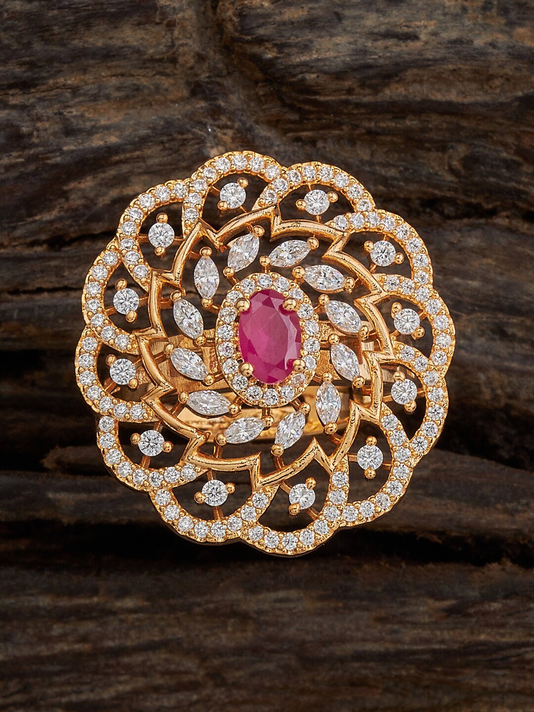 

Kushal's Fashion Jewellery Gold-Plated CZ-Studded Adjustable Finger Ring