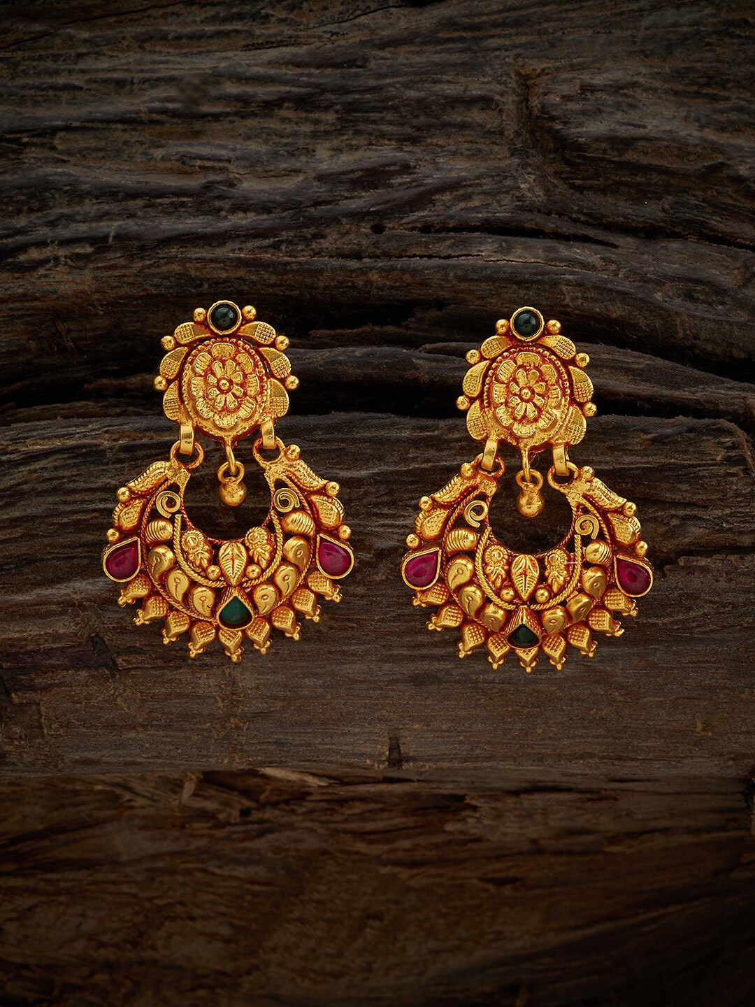 

Kushal's Fashion Jewellery Gold-Plated 92.5 Pure Silver Circular Chandbalis Earrings, Red