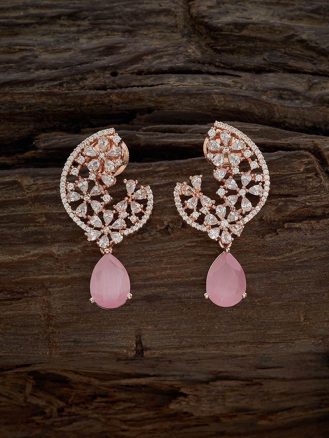 

Kushal's Fashion Jewellery Rose Gold-Plated Teardrop Shaped Drop Earrings, Pink
