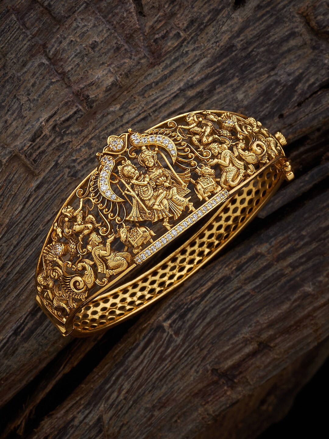 

Kushal's Fashion Jewellery Gold-Plated 925 Pure Silver Temple Kada Bracelet