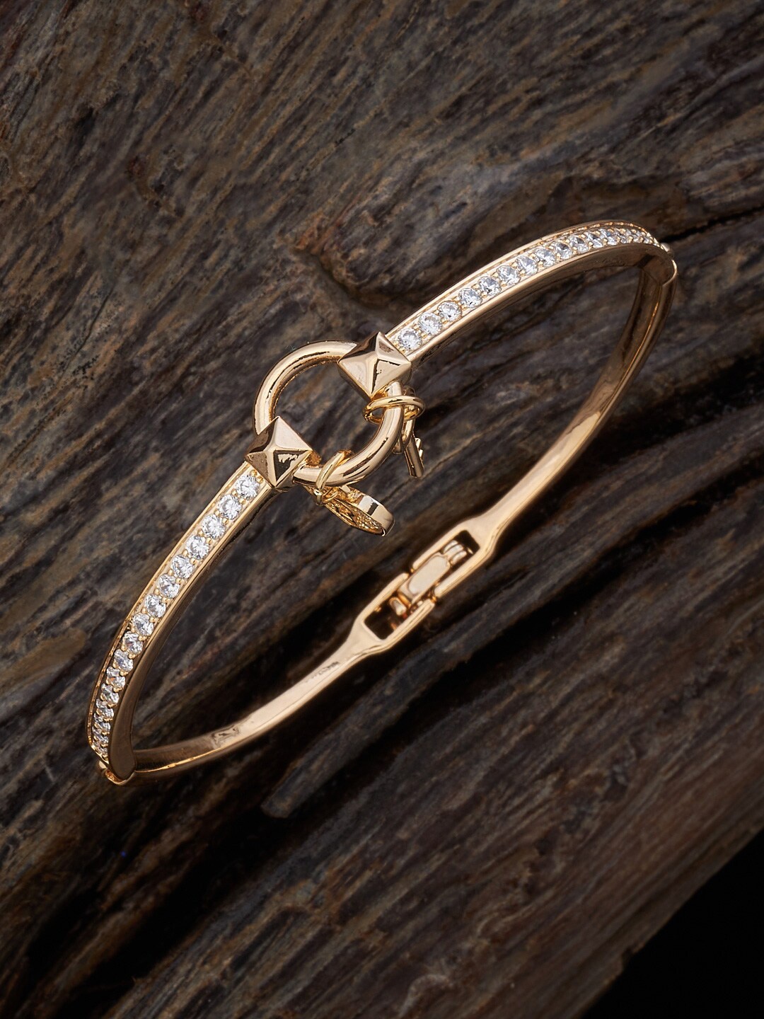 

Kushal's Fashion Jewellery Gold-Plated Cubic Zirconia Studded Kada Bracelet