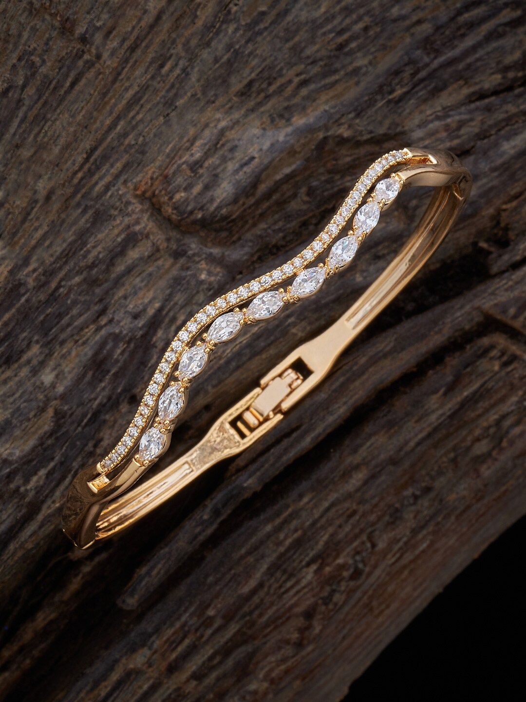 

Kushal's Fashion Jewellery Gold-Plated Cubic Zirconia-Studded Kada Bracelet