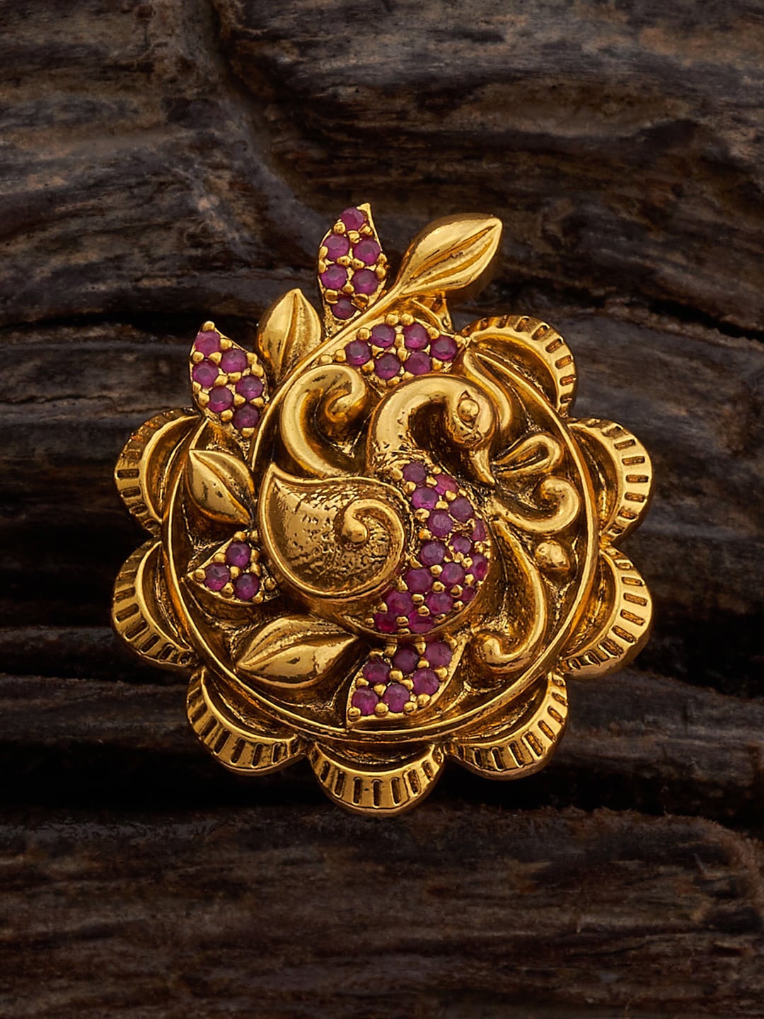 

Kushal's Fashion Jewellery Gold-Plated Stone-Studded Peacock Adjustable Finger Ring