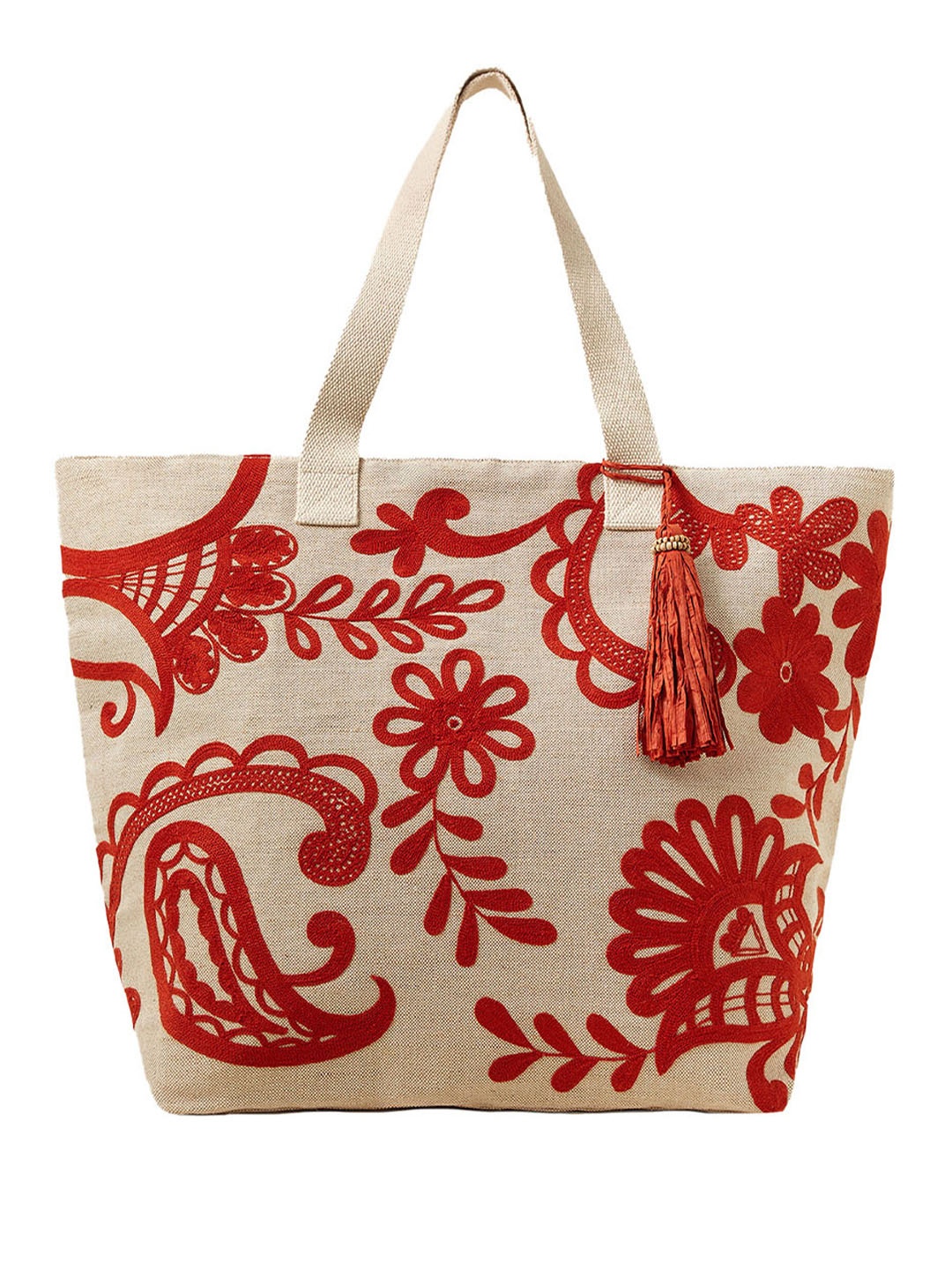 

Accessorize Floral Embroidered Shopper Cotton Tote Bag, Rust