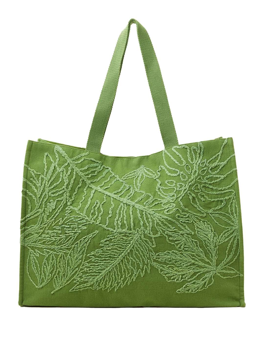 

Accessorize Floral Embroidered Oversized Cotton Shopper Tote Bag, Green