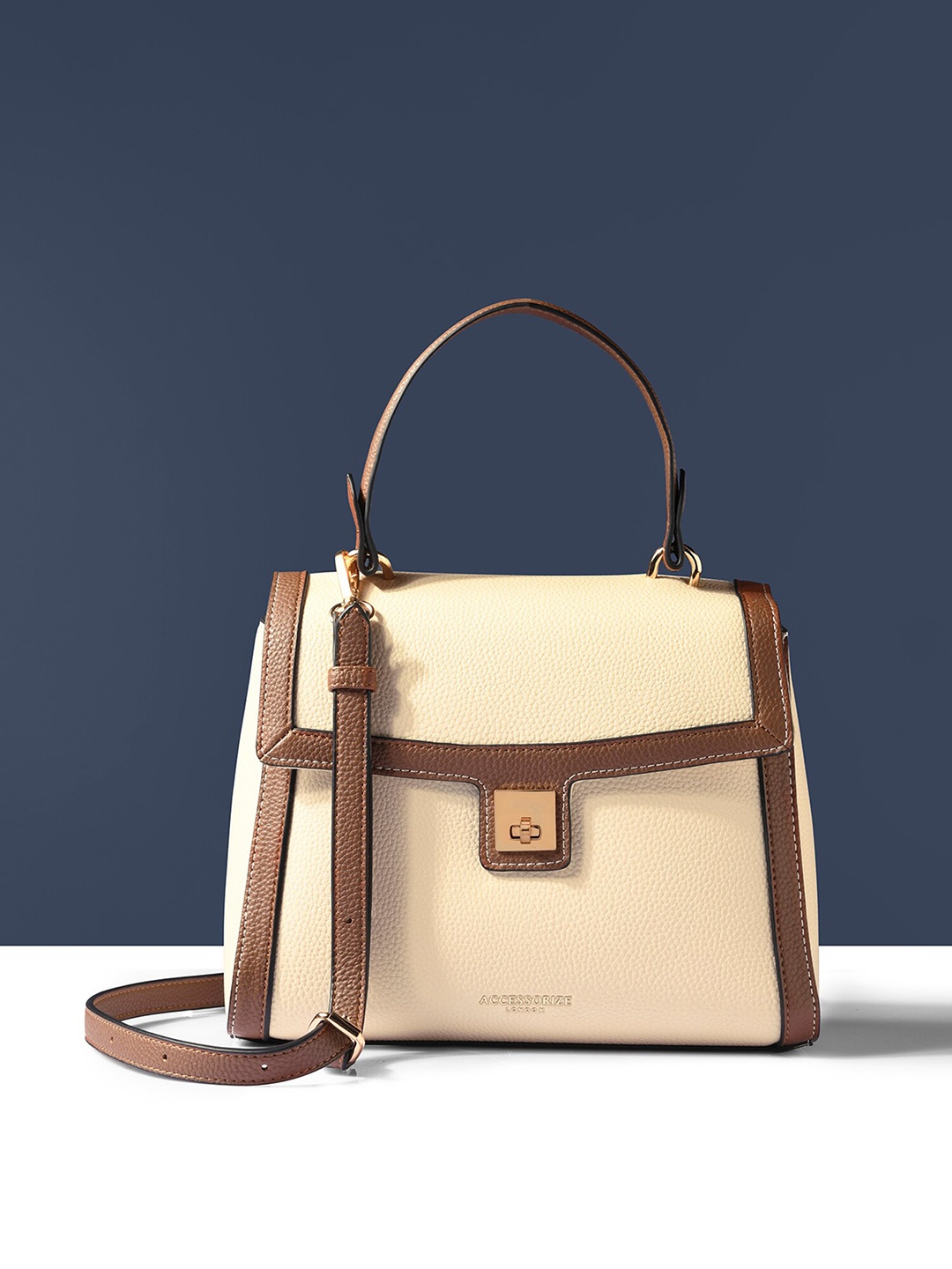 

Accessorize Colourblocked Structured Satchel Bag, Cream