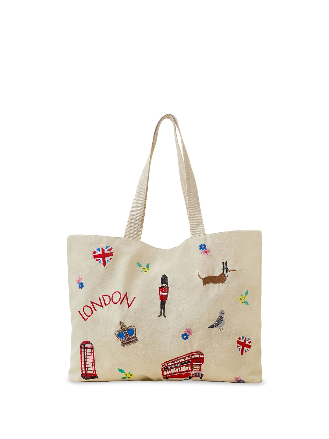 

Accessorize Conversational Embroidered Cotton Shopper Tote Bag, Cream