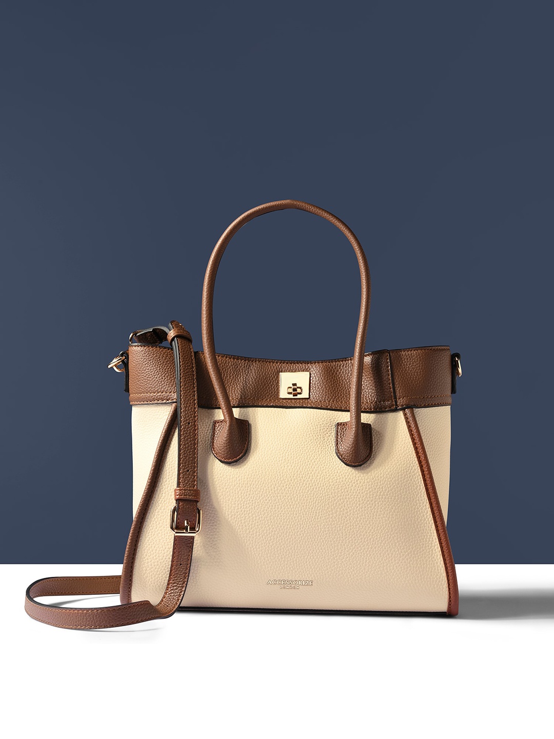 

Accessorize Colourblocked Structured Handheld Bag, Cream