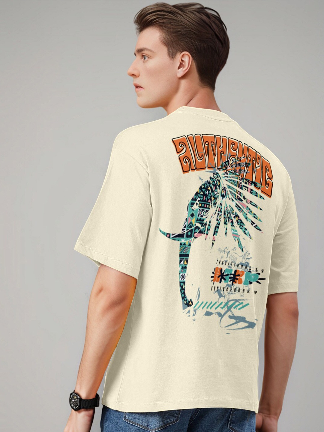 

Huetrap Graphic Printed Pure Cotton Relaxed Fit T-shirt, Off white