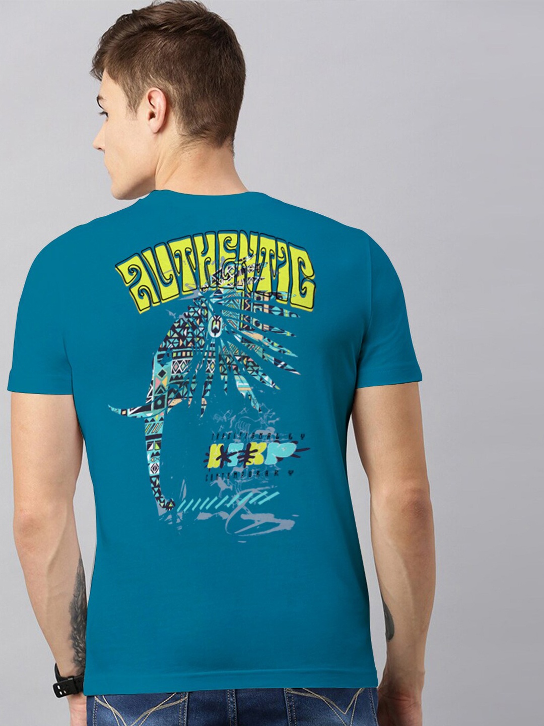 

Huetrap Graphic Printed Cotton Regular Fit T-shirt, Blue