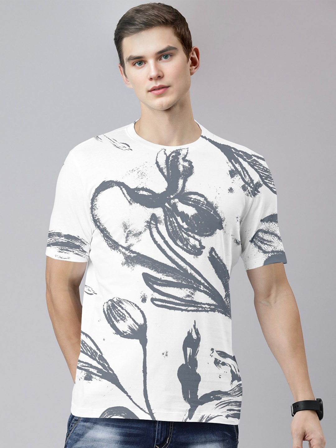 

Huetrap Floral Printed Pure Cotton T-shirt, White