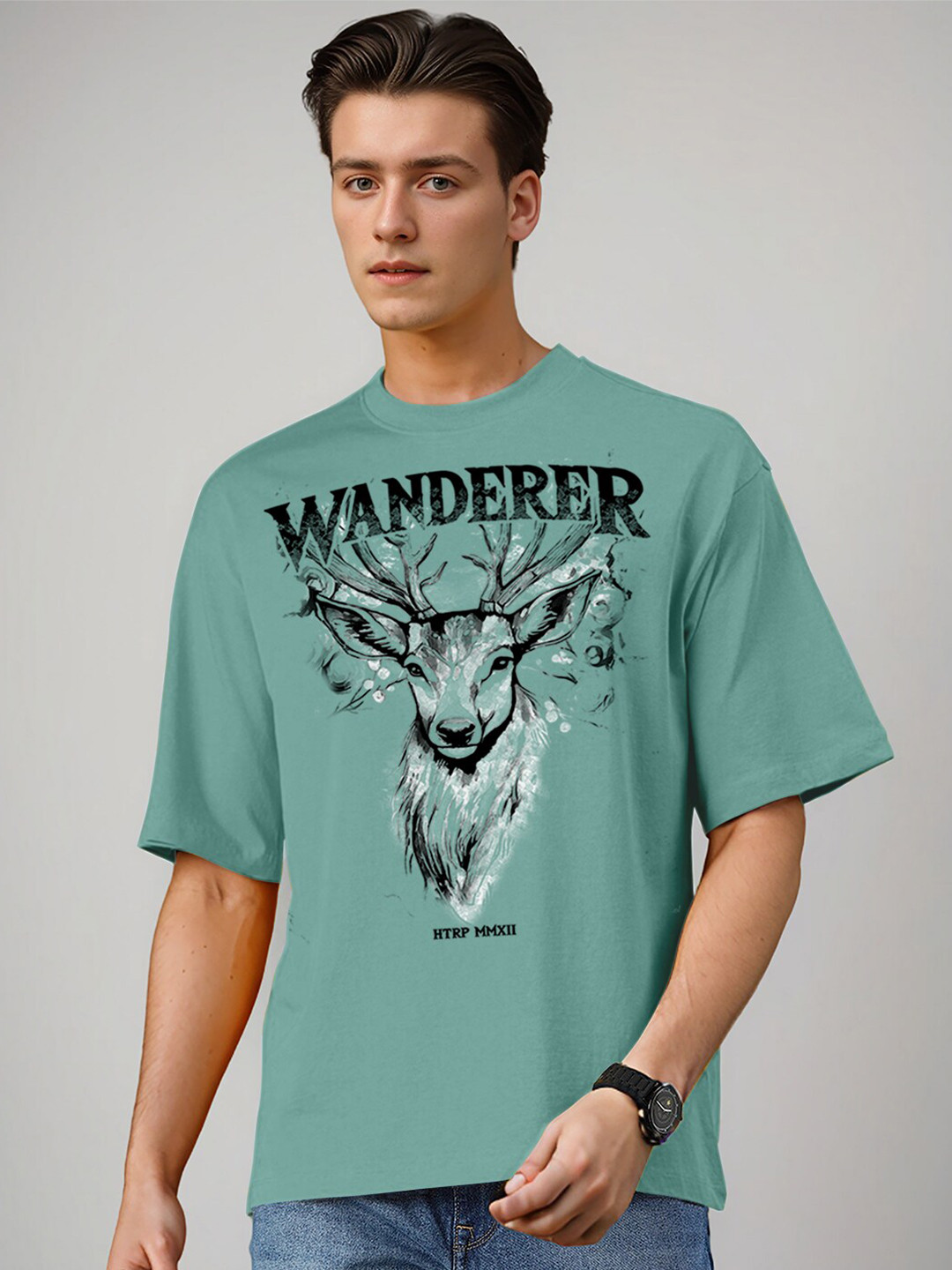

Huetrap Graphic Printed Pure Cotton Relaxed Fit T-shirt, Blue