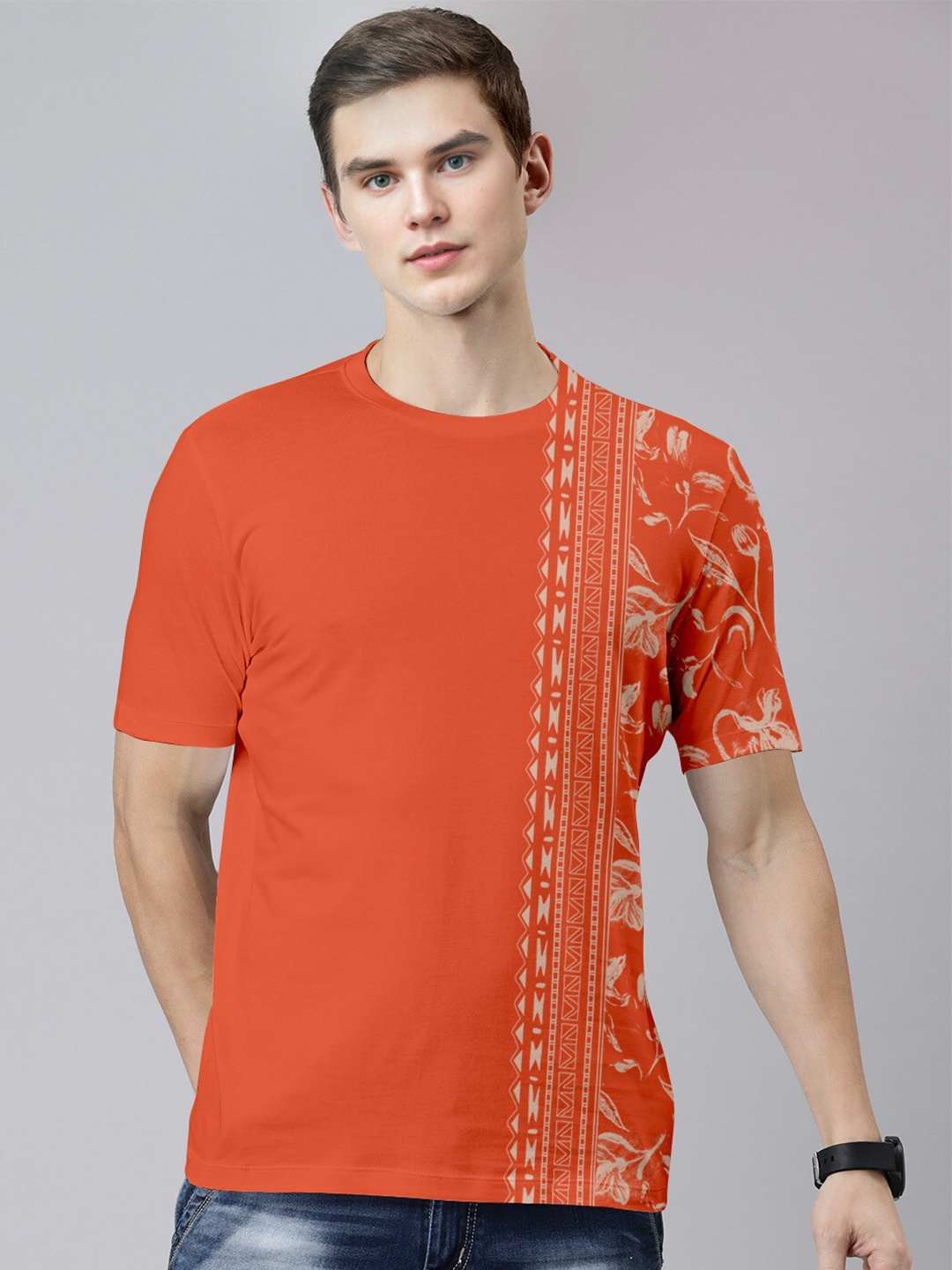 

Huetrap Graphic Printed Cotton Regular Fit T-shirt, Orange