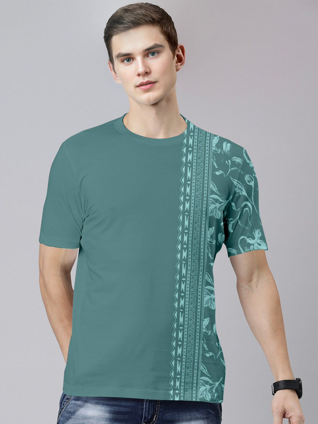 

Huetrap Floral Printed Pure Cotton T-shirt, Blue