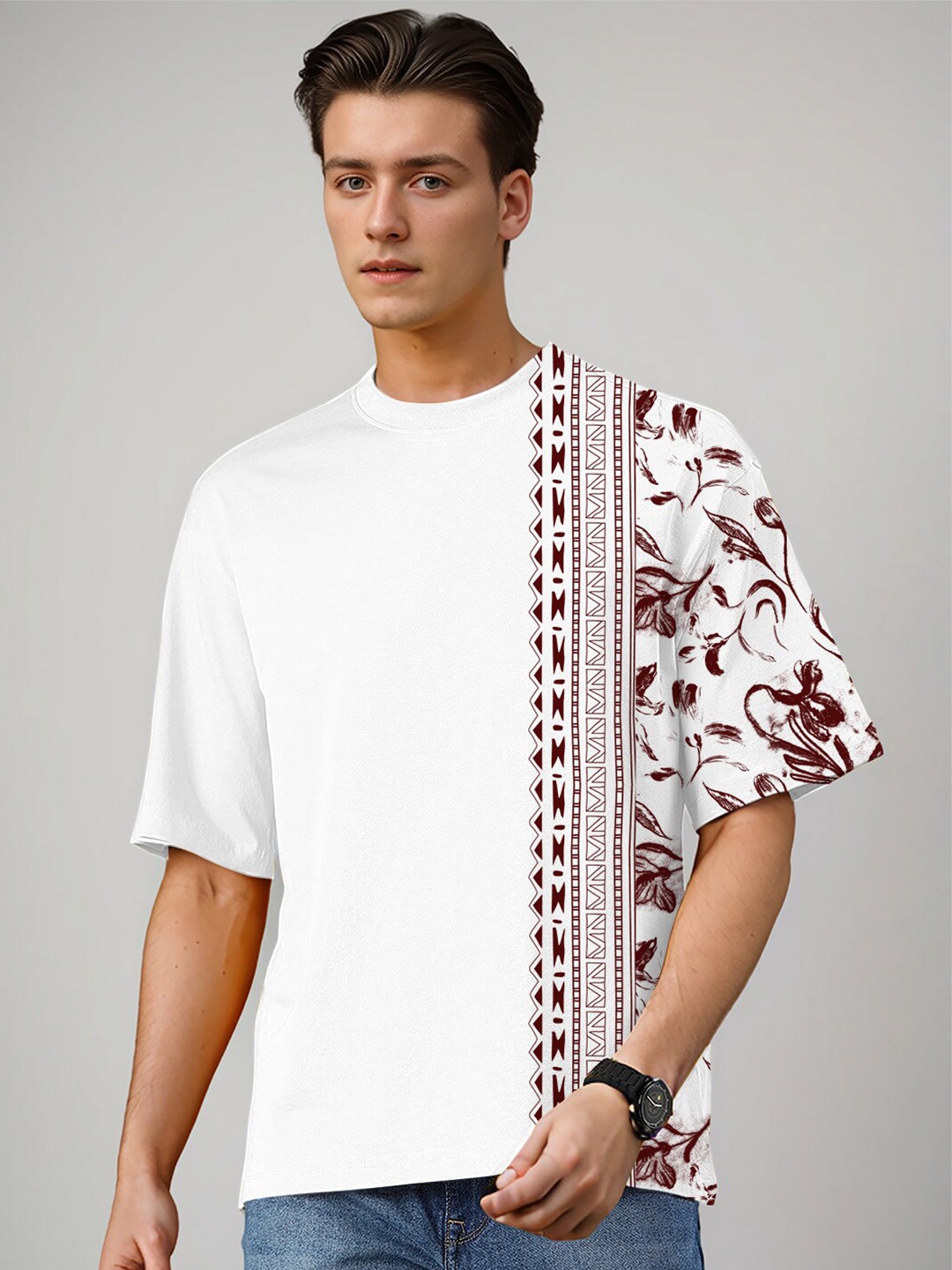 

Huetrap Floral Printed Pure Cotton Relaxed Fit T-shirt, White