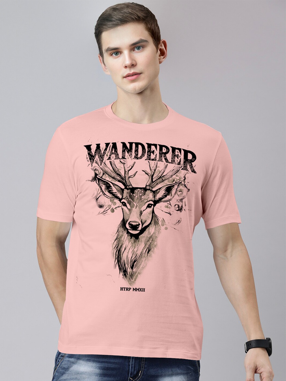

Huetrap Graphic Printed Cotton Regular Fit T-shirt, Coral
