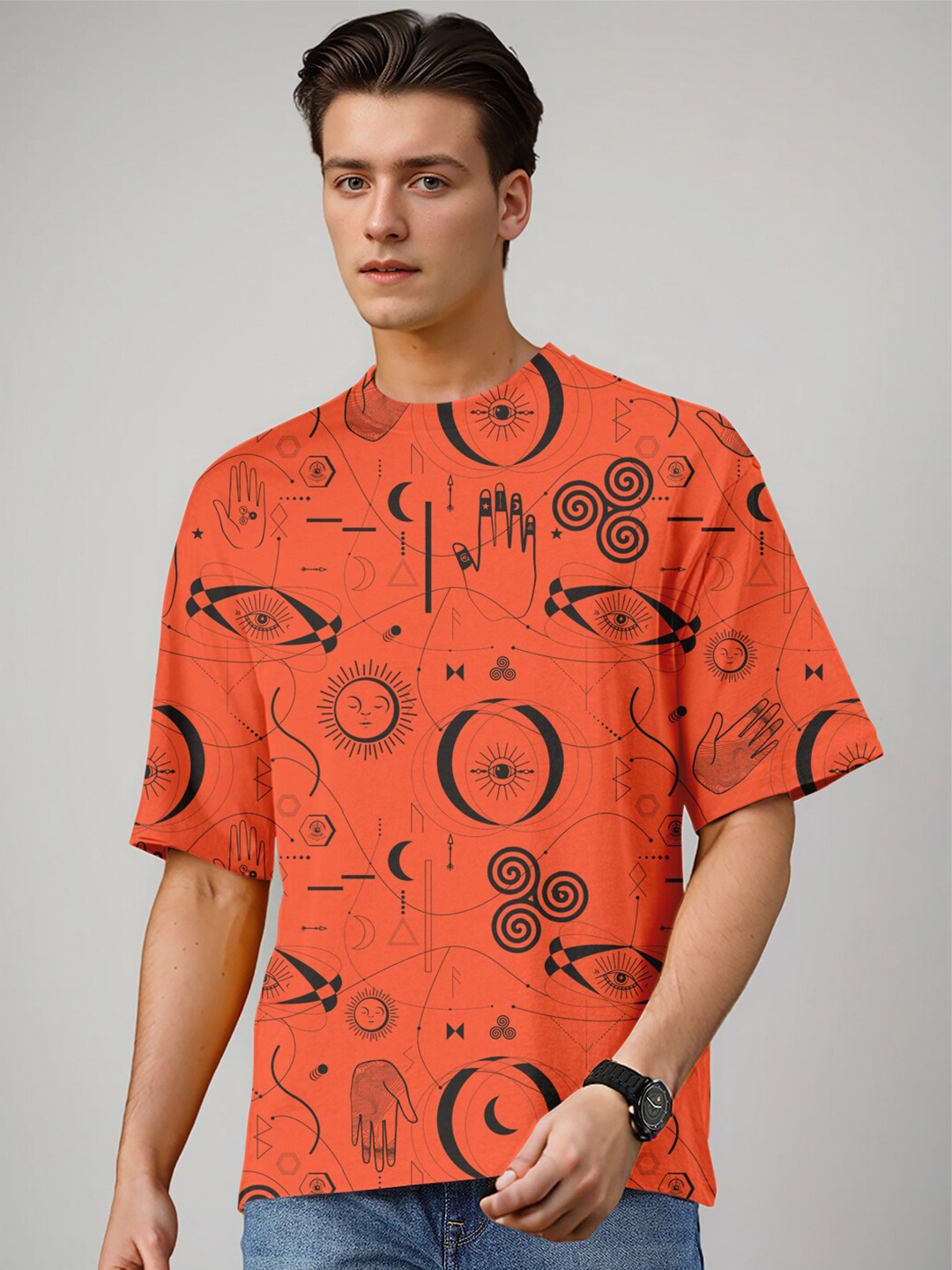 

Huetrap Graphic Printed Relaxed Fit Cotton T-shirt, Orange