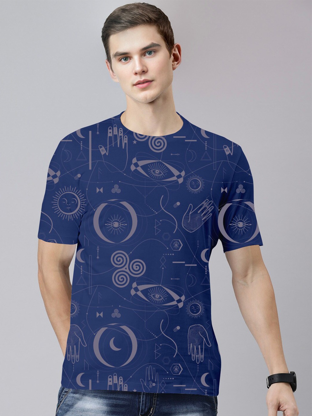 

Huetrap Graphic Printed Pure Cotton T-shirt, Navy blue