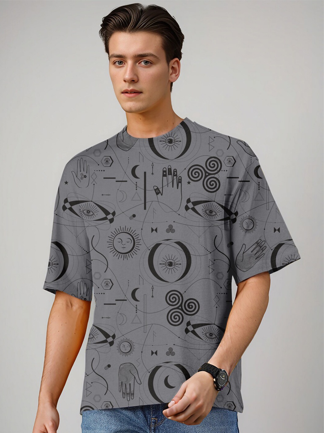 

Huetrap Graphic Printed Pure Cotton Relaxed Fit T-shirt, Charcoal