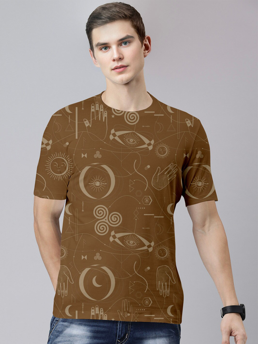 

Huetrap Graphic Printed Pure Cotton T-shirt, Coffee brown