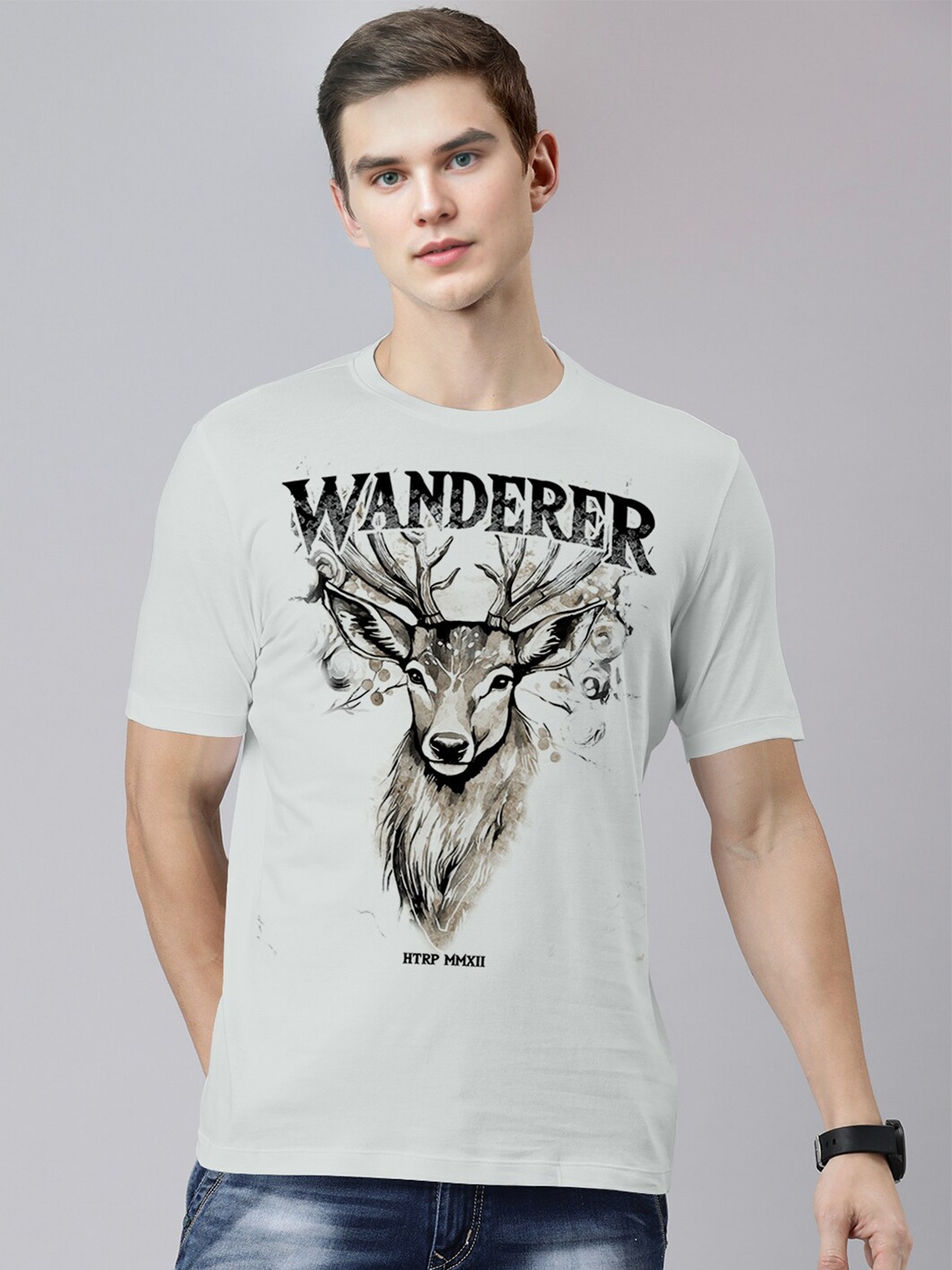 

Huetrap Graphic Printed Pure Cotton T-shirt, Grey