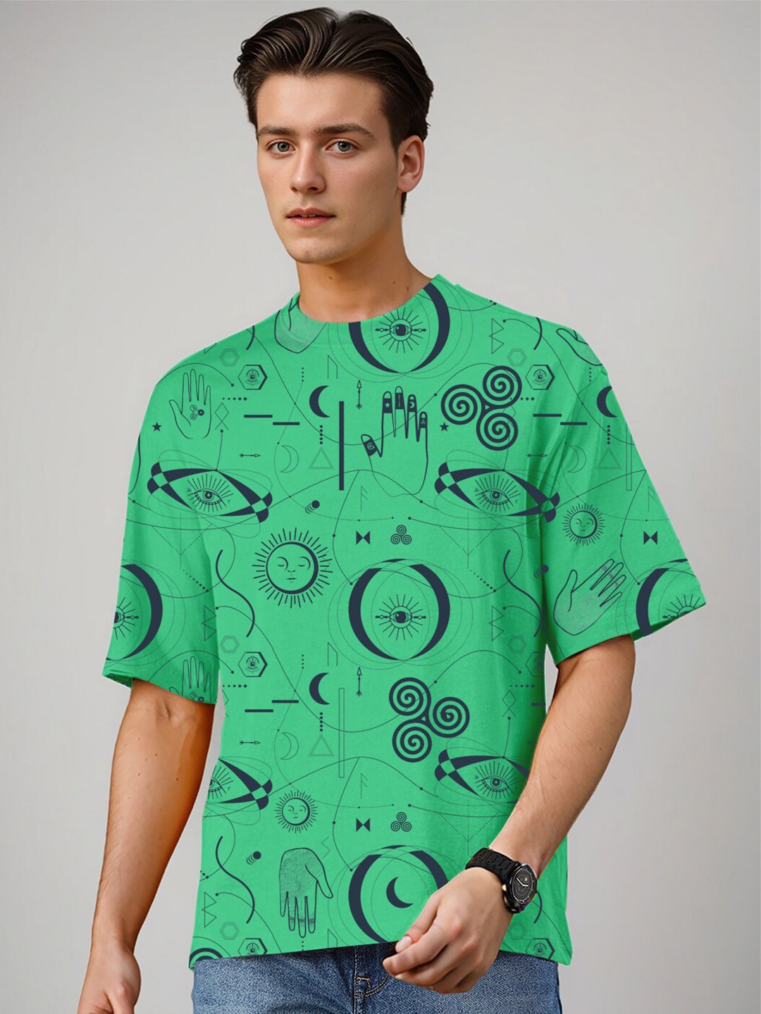 

Huetrap Graphic Printed Pure Cotton Relaxed Fit T-shirt, Green