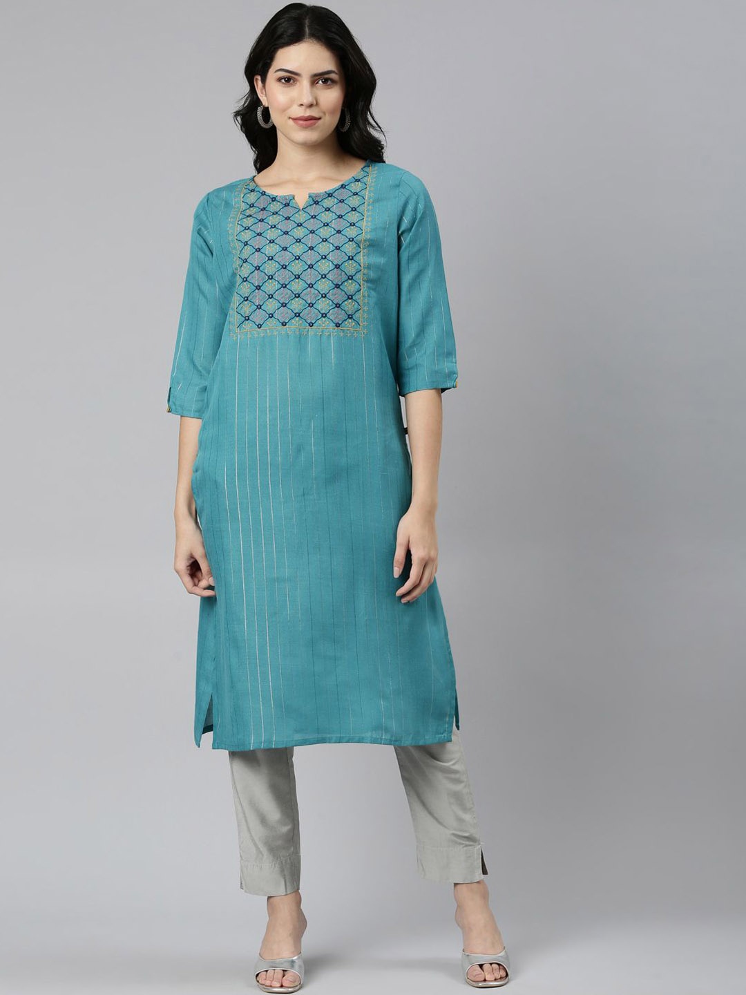 

Samhitas Ethnic Motifs Yoke Design Pure Cotton Kurta, Green