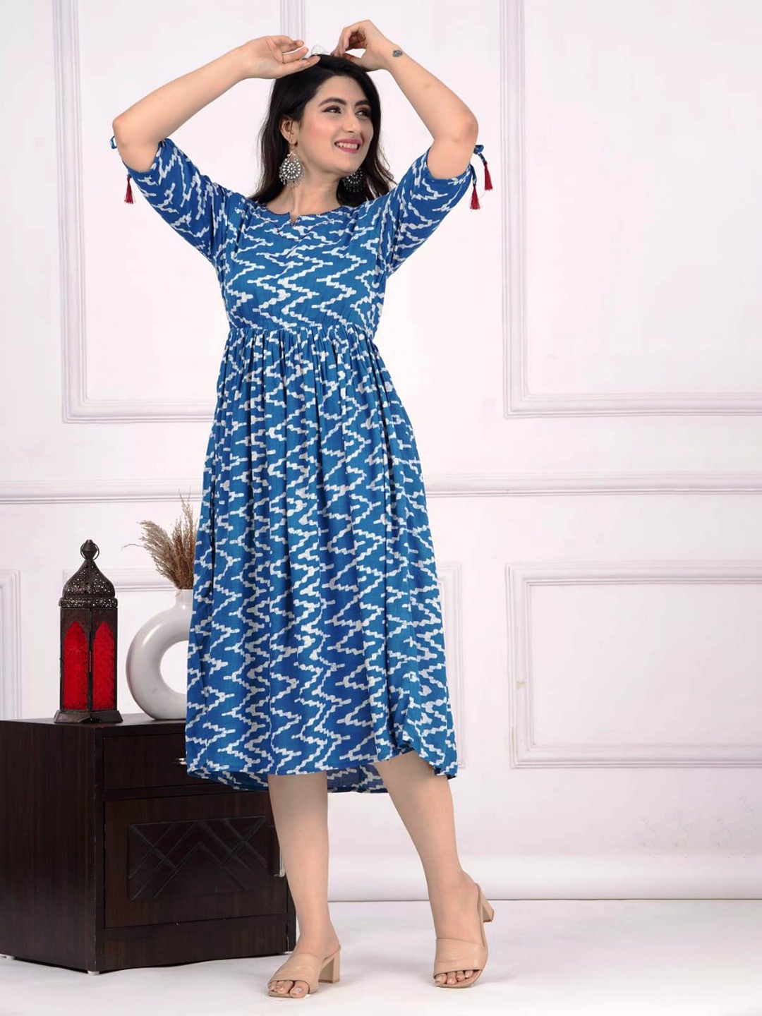 

FCV Geometric Printed Fit & Flare Dress, Blue