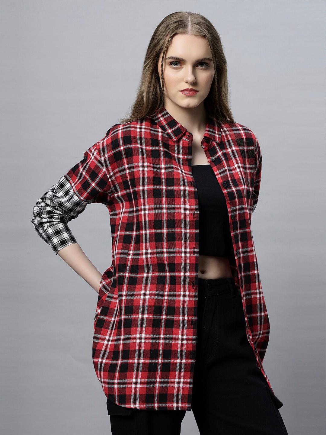 

The Roadster Lifestyle Co Checked Pure Cotton Shirt, Red