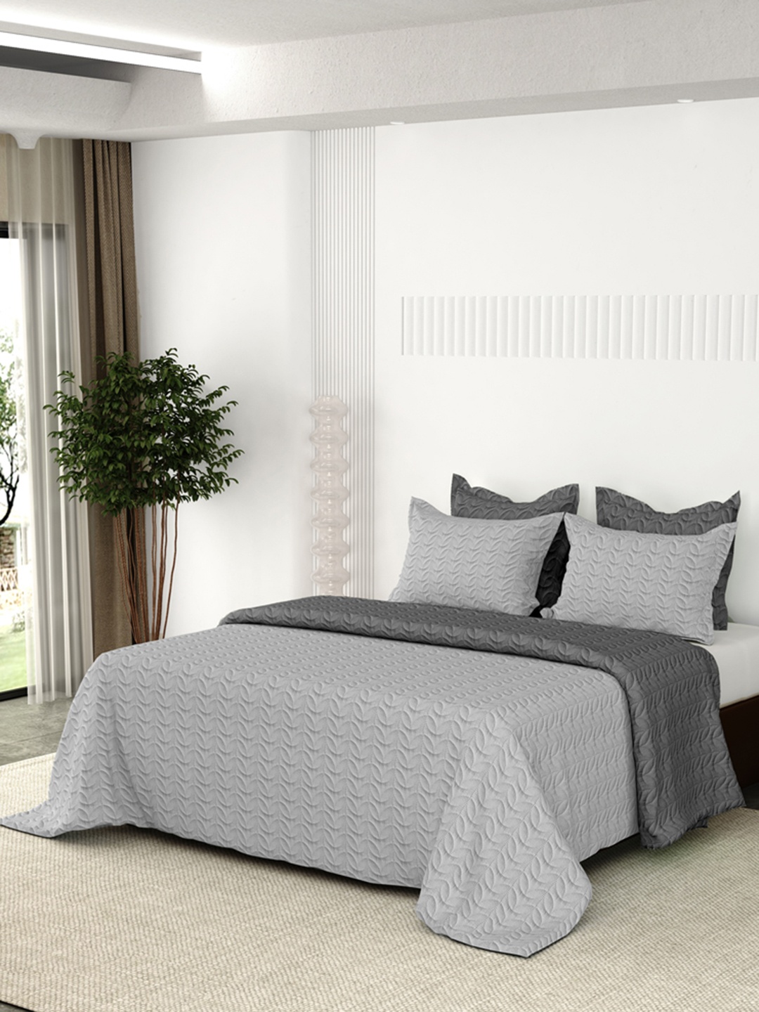 

LABHAM Grey Printed 349 TC Double Queen Bedsheet With 2 Pillow Covers