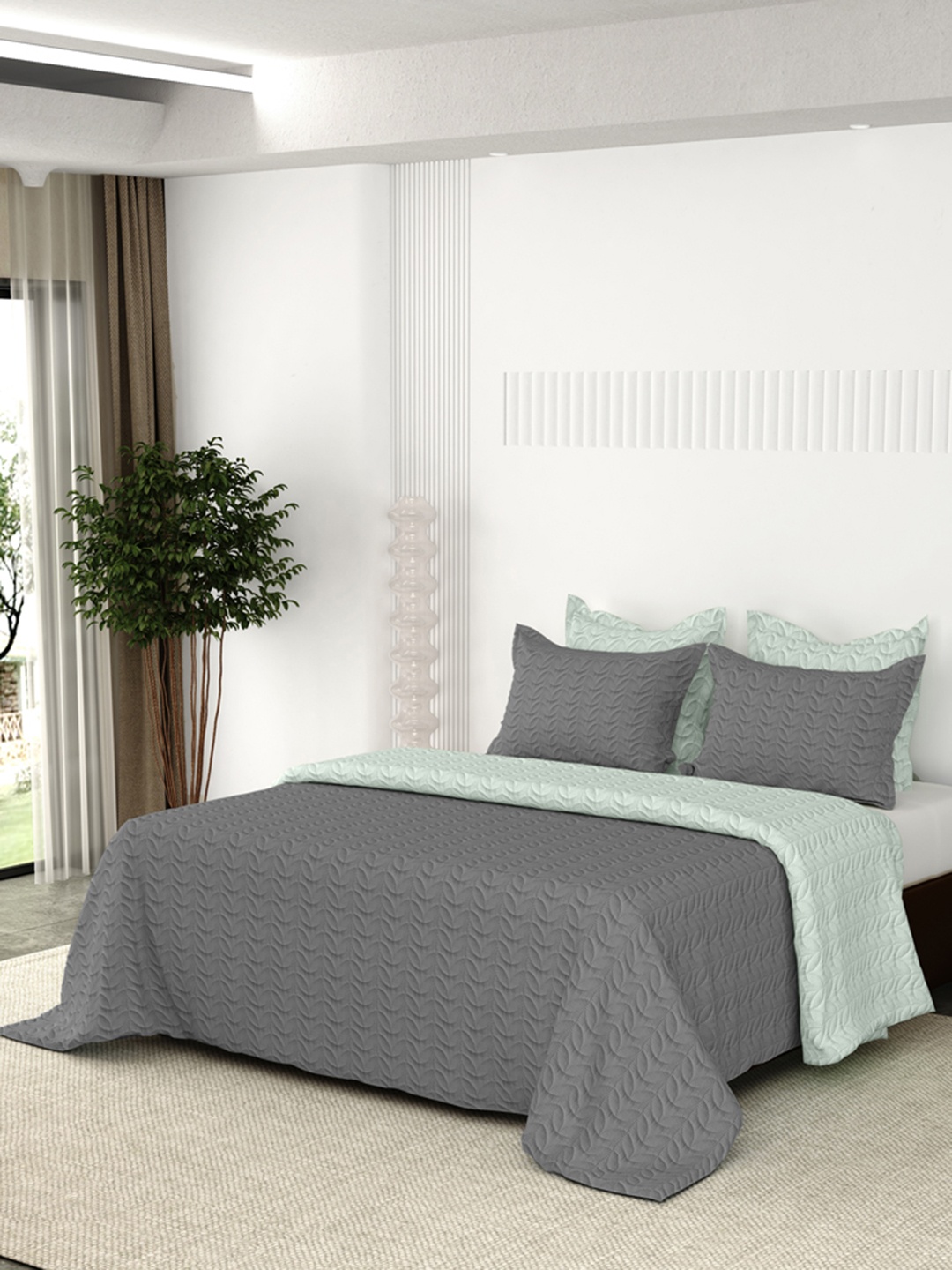 

LABHAM Charcoal Printed 349 TC Double Queen Bedsheet With 2 Pillow Covers