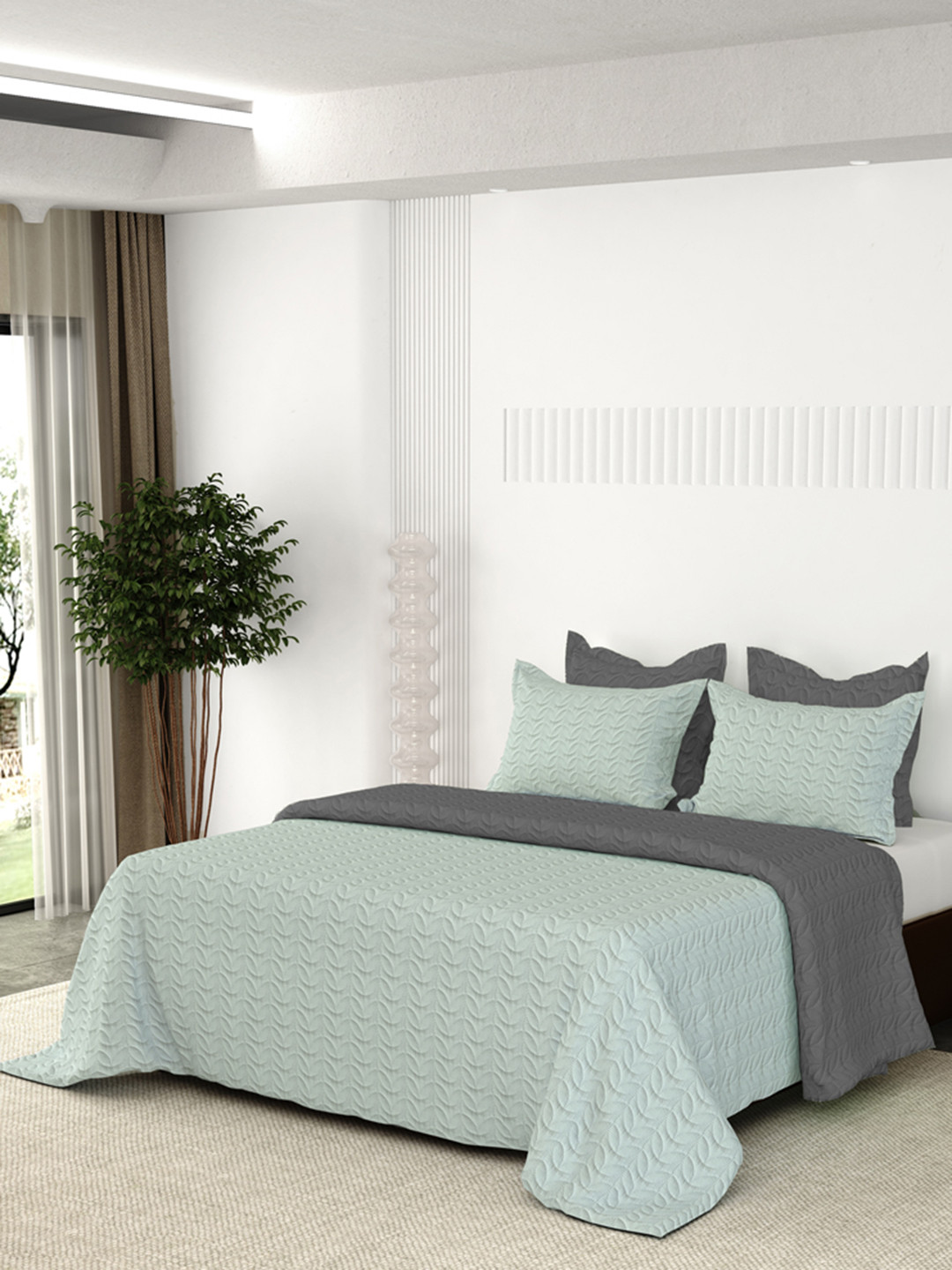 

LABHAM Green Printed 349 TC Double Queen Bedsheet With 2 Pillow Covers