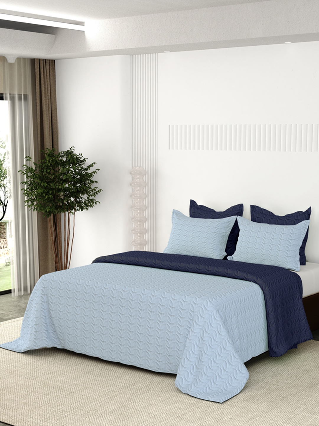 

LABHAM Blue Printed 349 TC Double Queen Bedsheet With 2 Pillow Covers