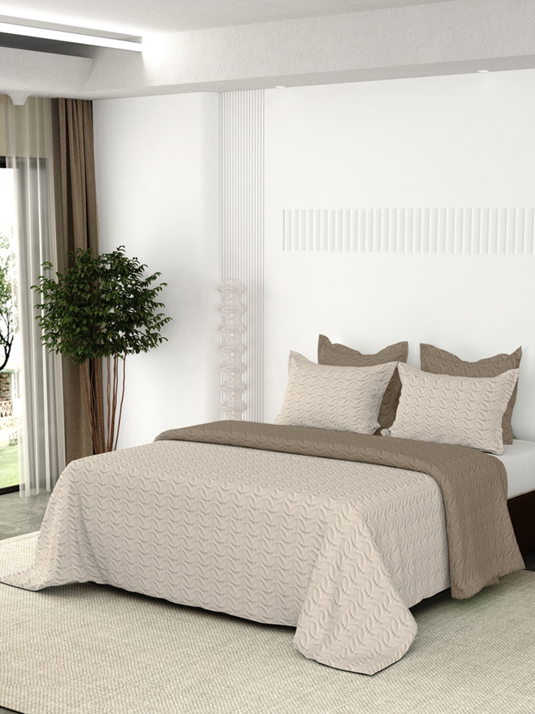 

LABHAM Beige Printed 349 TC Double Queen Bedsheet With 2 Pillow Covers