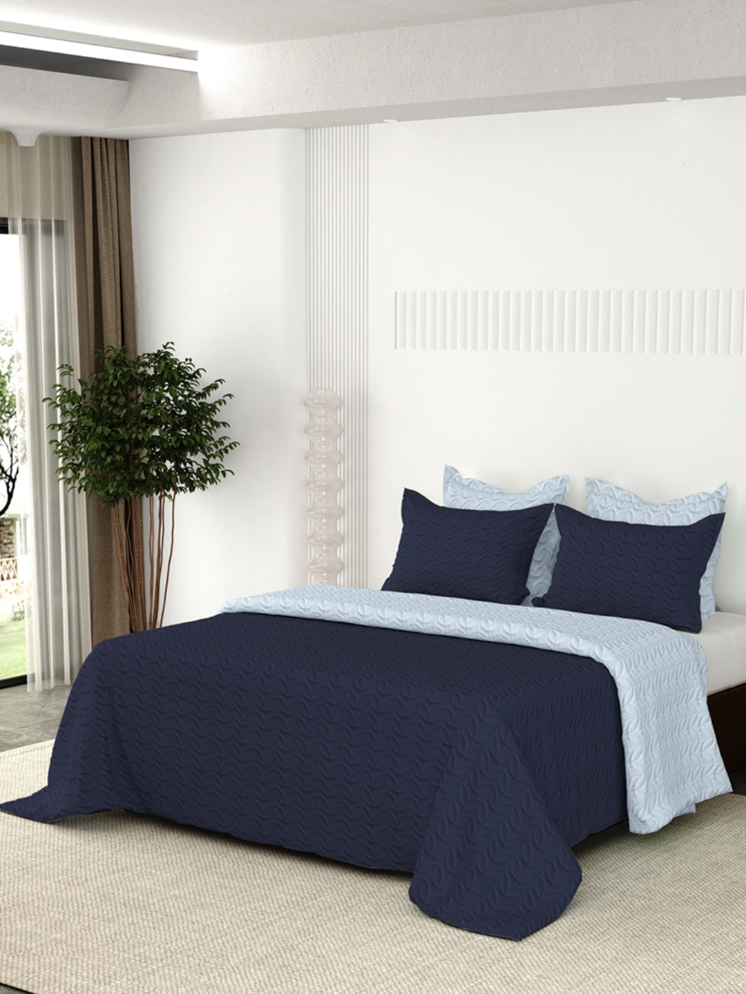 

LABHAM Navy Blue Printed 349 TC Double Queen Bedsheet With 2 Pillow Covers