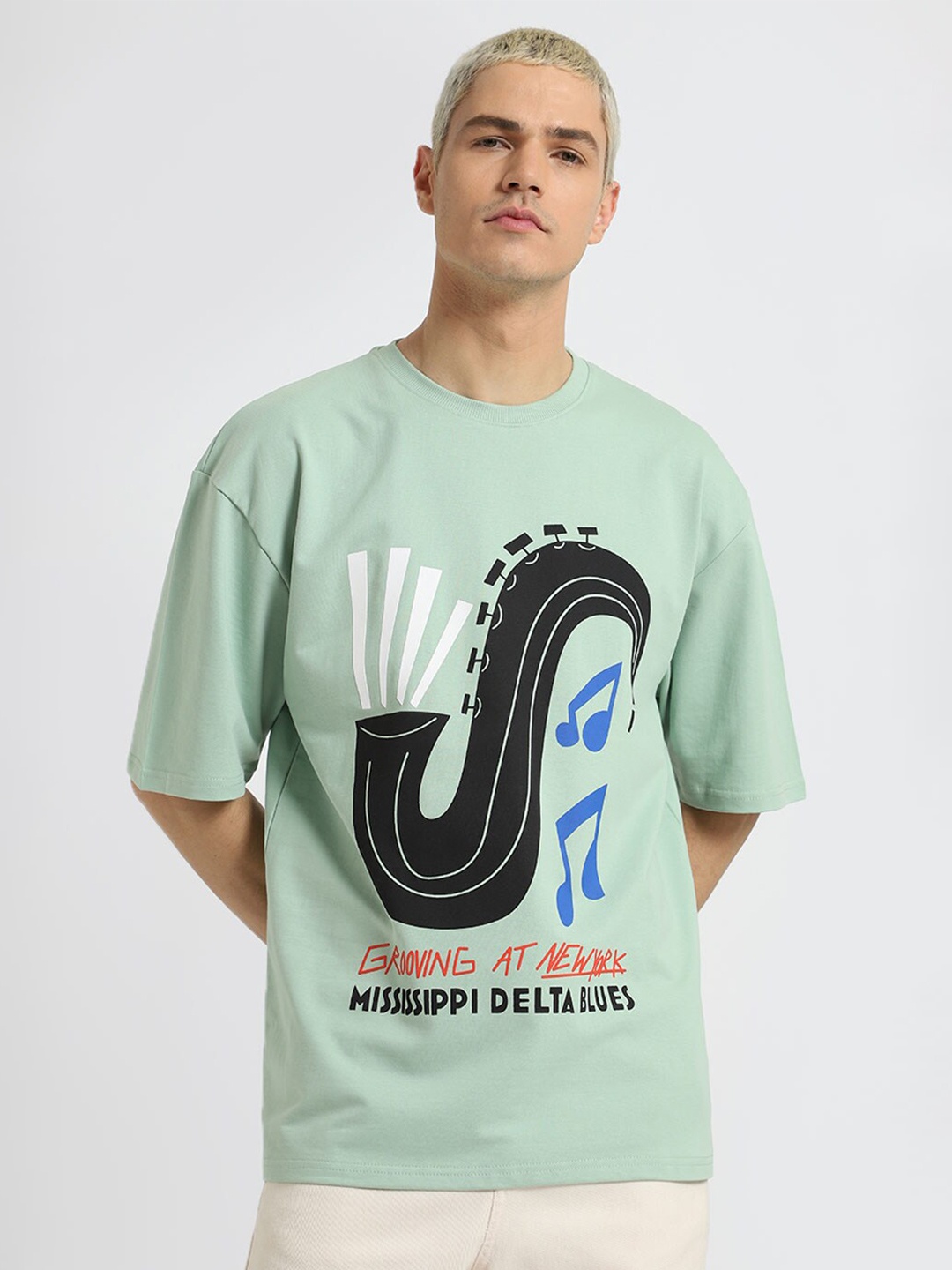 

Banana Club Men Printed Drop-Shoulder Sleeves T-shirt, Green
