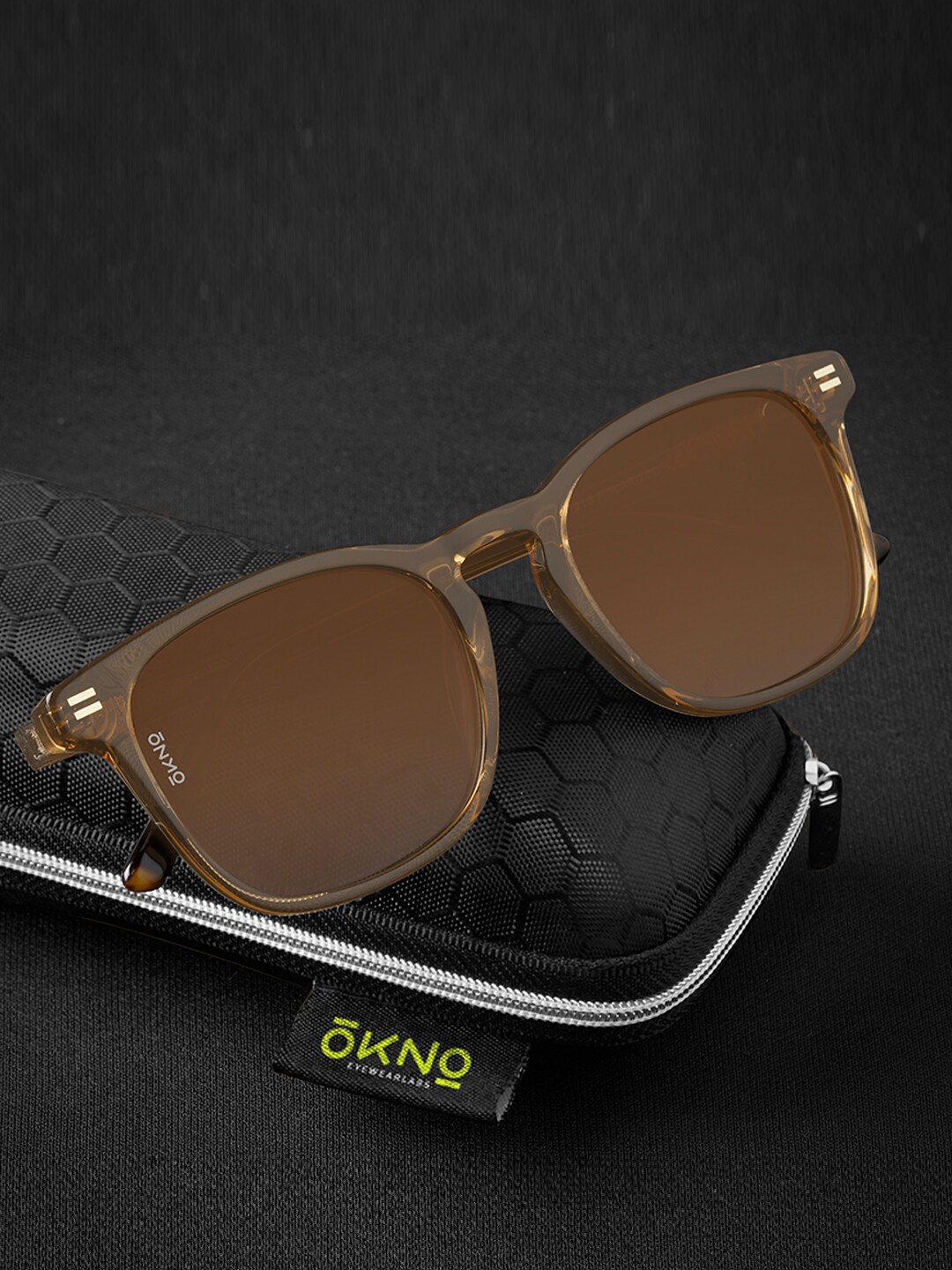 

OKNO Unisex Square Sunglasses With Polarised Lens, Brown