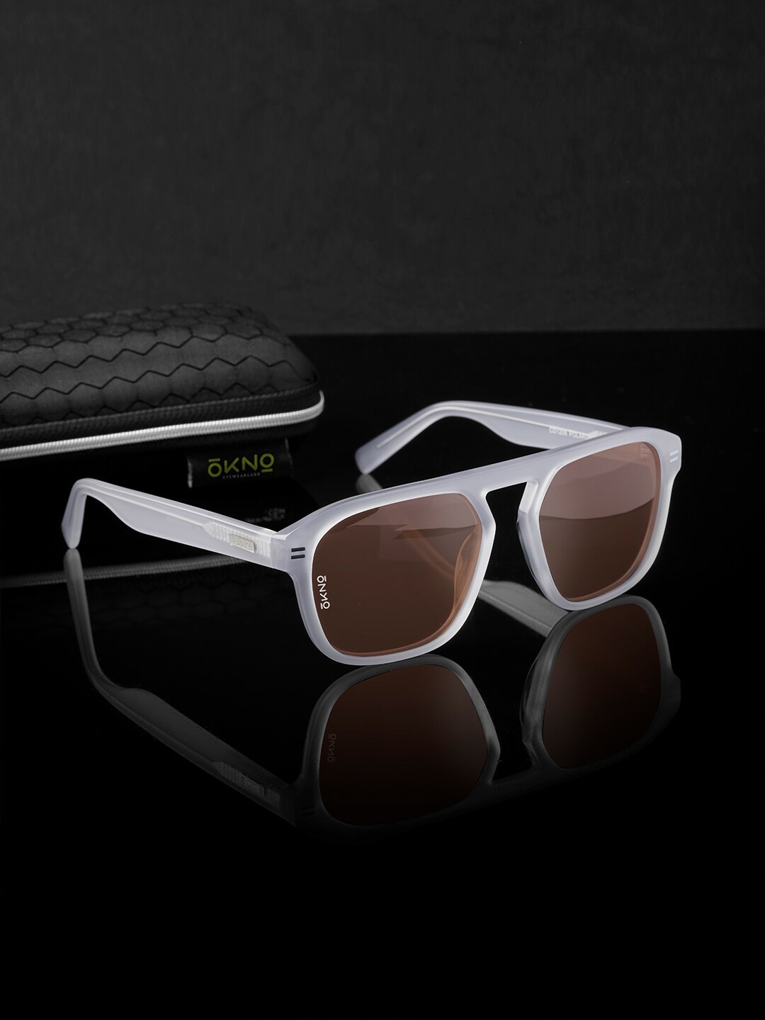 

OKNO Unisex Square Sunglasses With Polarised Lens, Brown