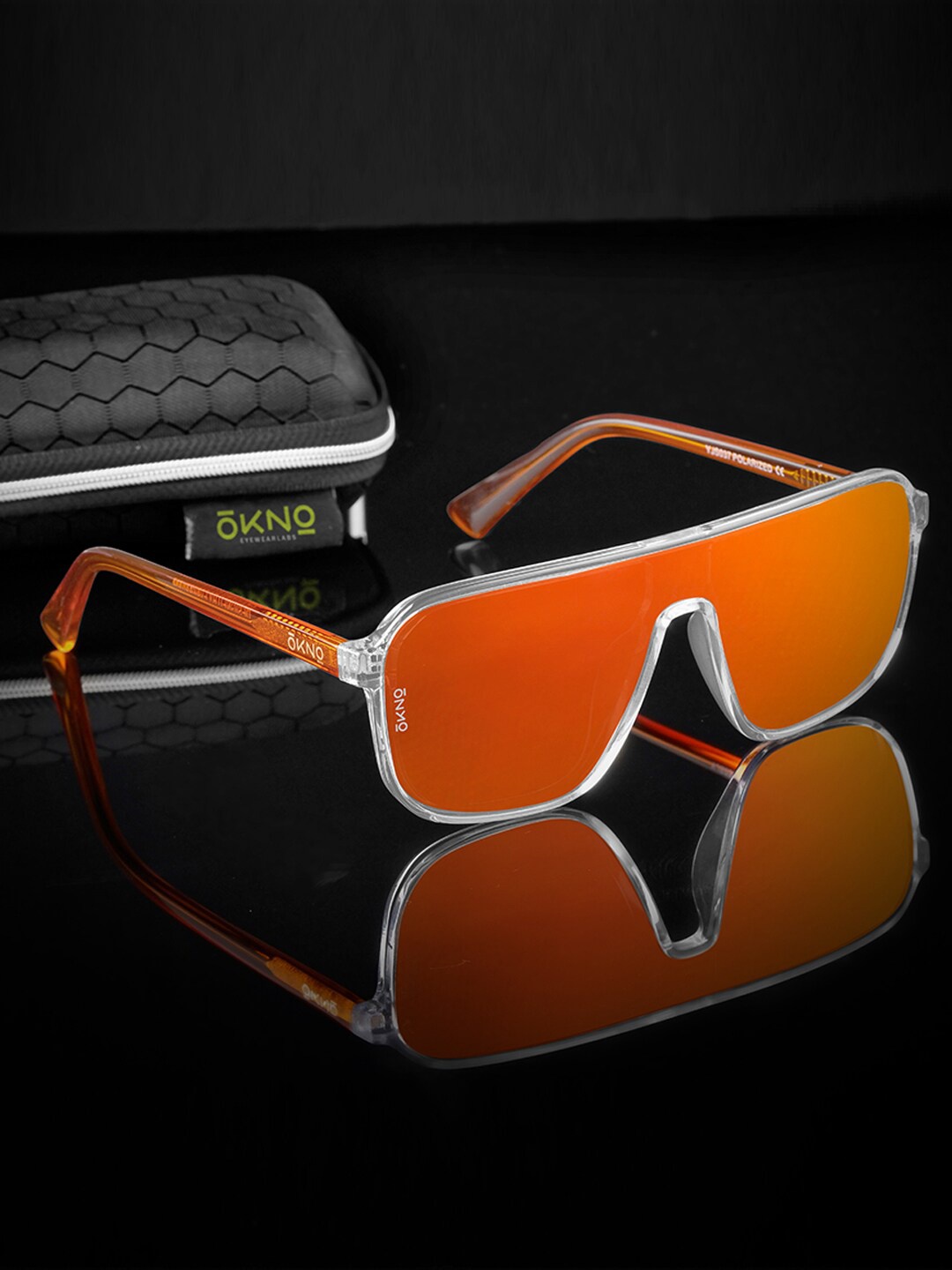 

OKNO Ryft Unisex Rectangle Sunglasses with Polarised Lens OKRyftJFC5, Orange