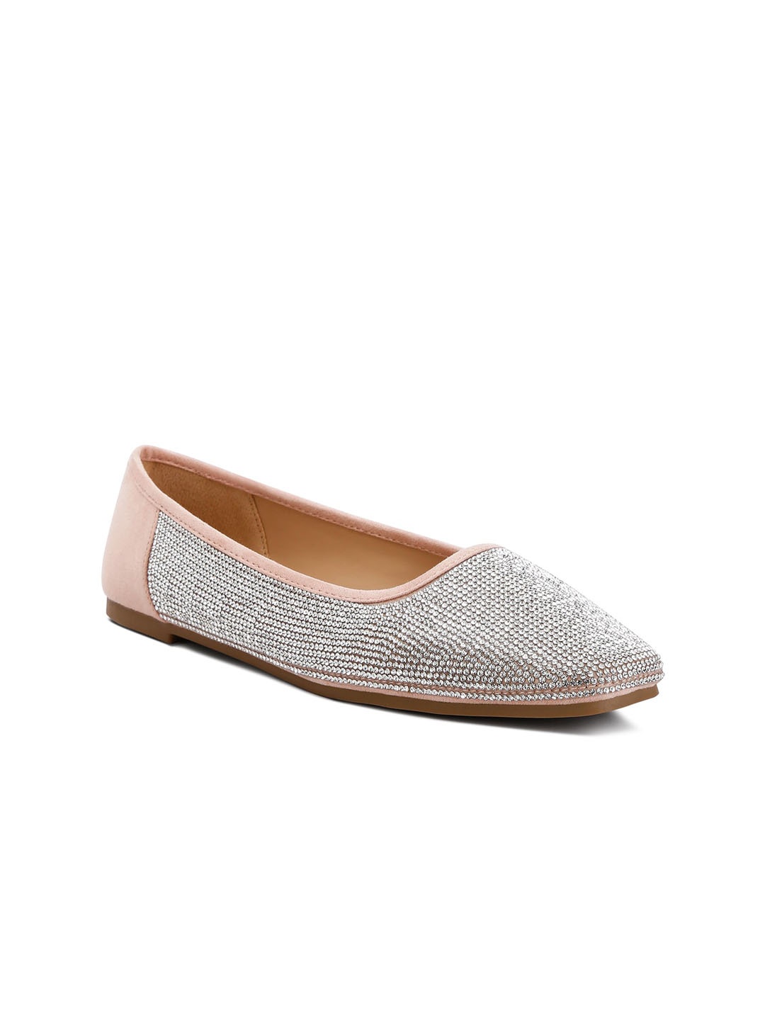 

London Rag Embellished Round Toe Suede Ballerinas, Pink