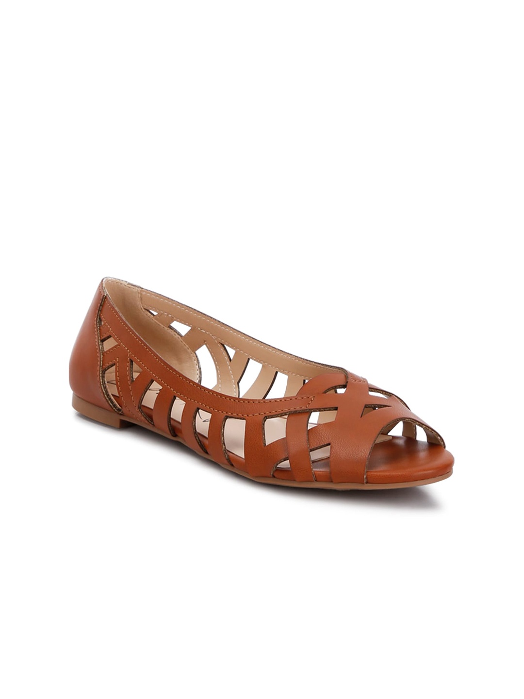 

London Rag Peep Toe Ballerinas, Tan