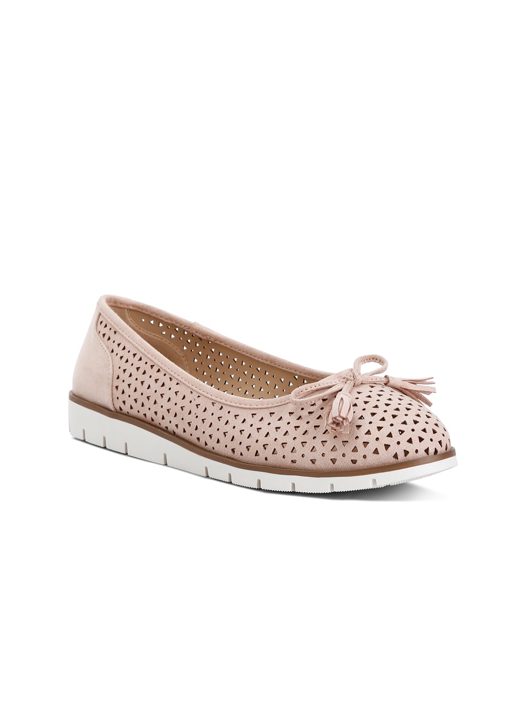 

London Rag Textured Round Toe Suede Ballerinas, Pink