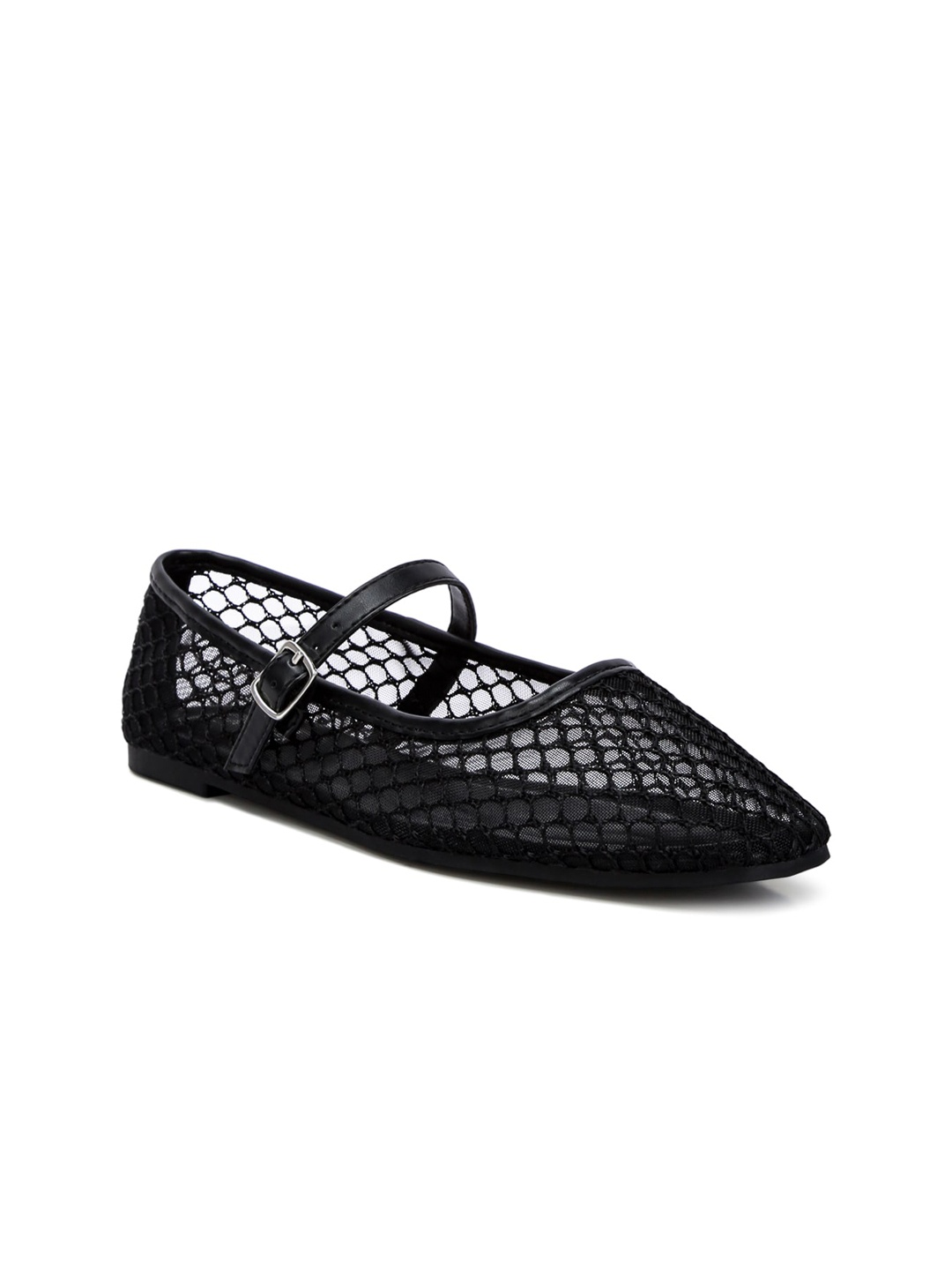 

London Rag Textured Round Toe Mesh Ballerinas, Black