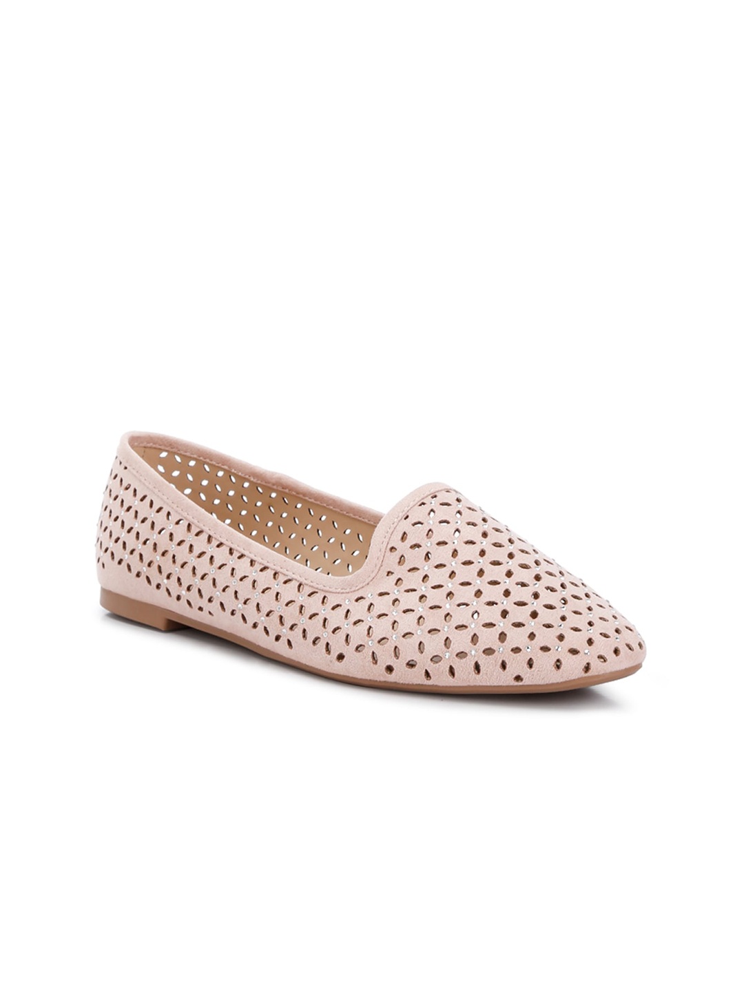 

London Rag Round Toe Laser Cuts Suede Ballerinas, Pink