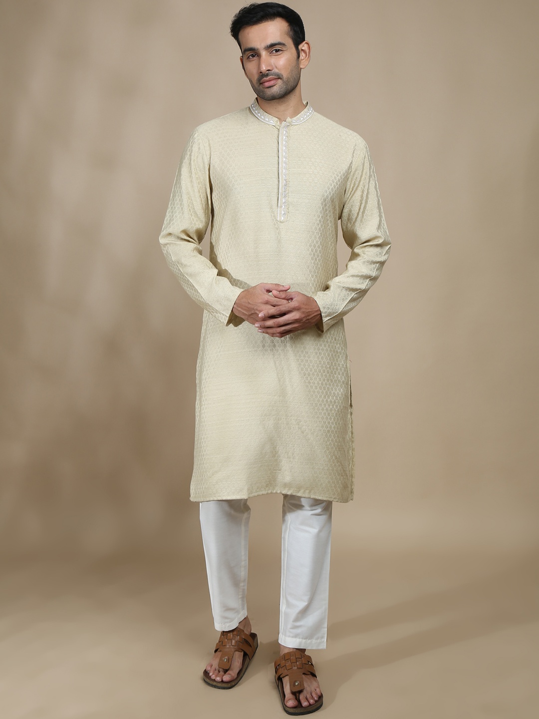 

FILORI Ethnic Motifs Woven Design Thread Work Detailed Straight Kurta, Yellow