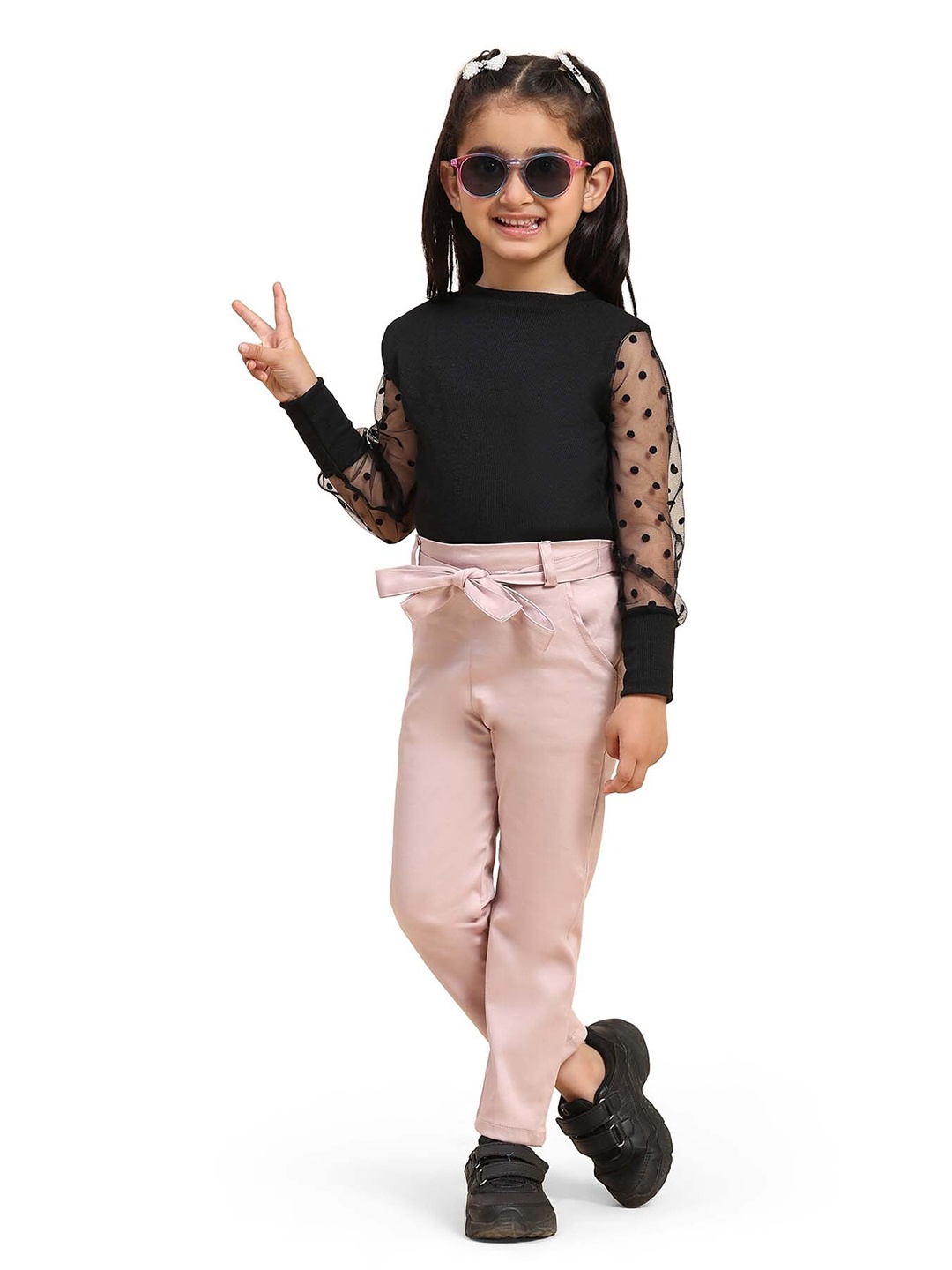 

Ameeha Girls Top With Trousers, Black