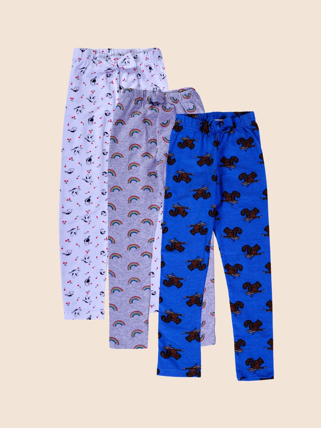 

JUNITOS Girls Pack Of 3 Printed Ankle Length Leggings, Blue